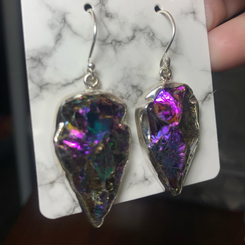 Solid Sterling Carved Rainbow Titanium Arrowhead - image 3